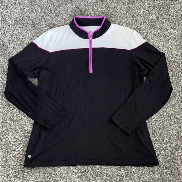 EP New York Tops - EP New York (EPNY) Ladies Long Sleeve Golf Pullover in Black/Purple/White